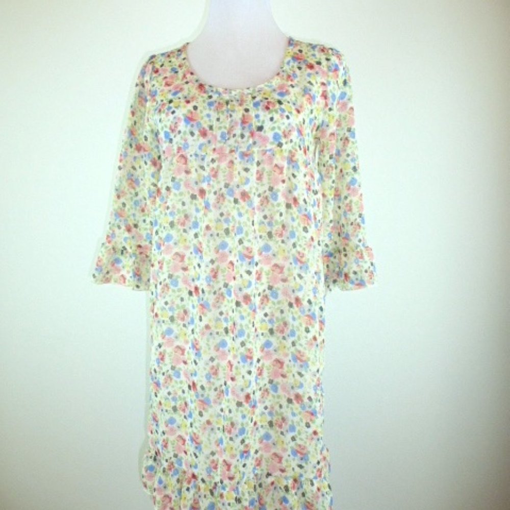 MICHEL KLEIN DRESS floral boho hippie shabby chic lined  4 6 semi sheer layered